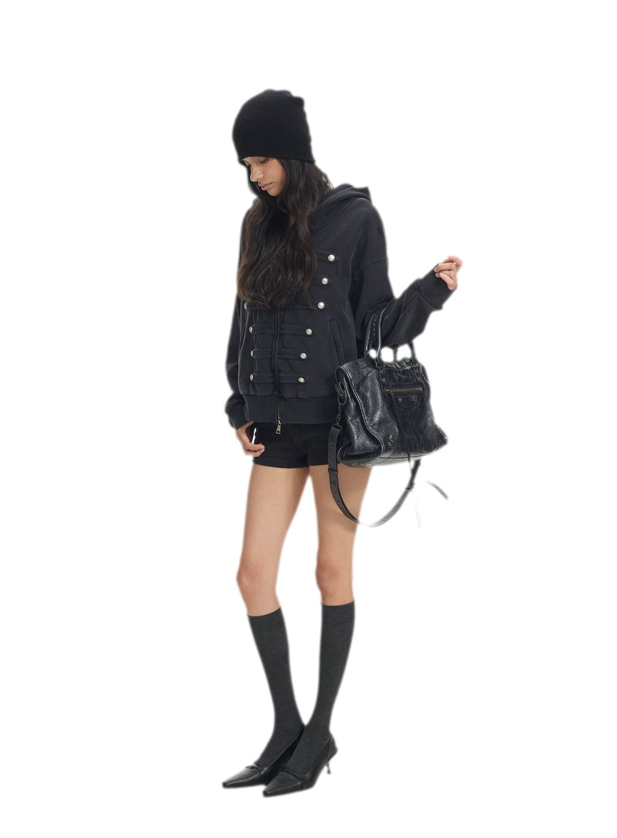 Matte Black Slim Denim Shorts