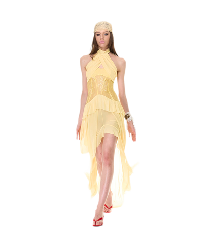 Lace Halter Slit Dress