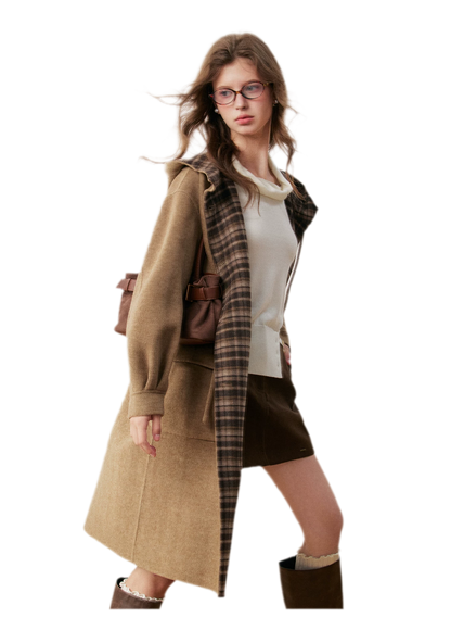 Merino Plaid Toggle Coat