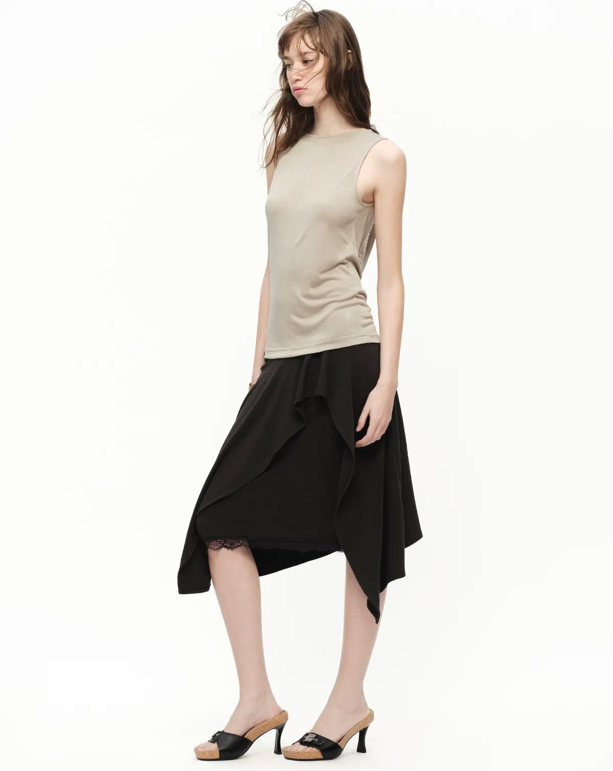Lyocell Asymmetric Lace Skirt