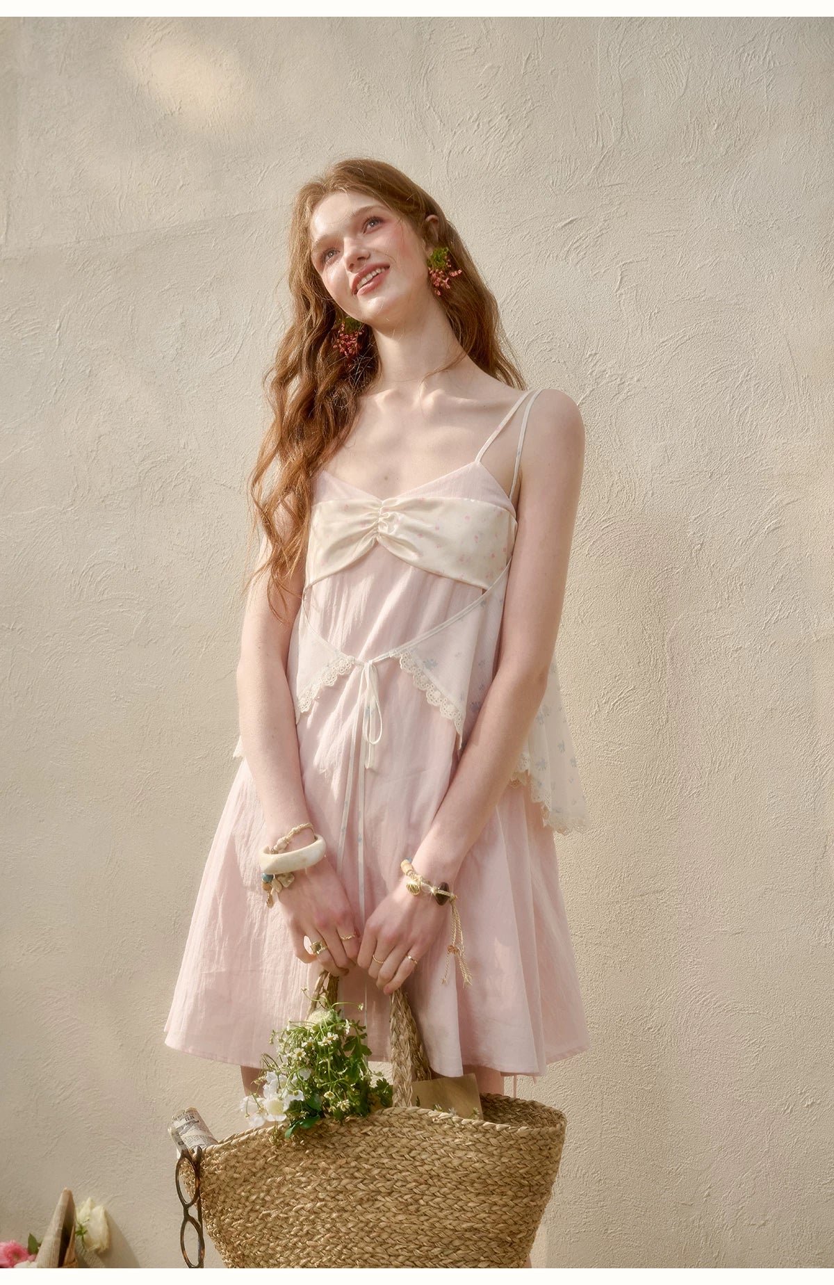 Cream Cotton Chiffon Camisole Dress Cream Pink / M