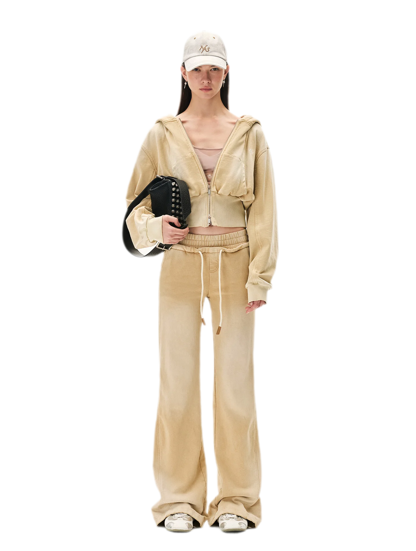 Sand-Washed Cropped Hooded Sweatshirt