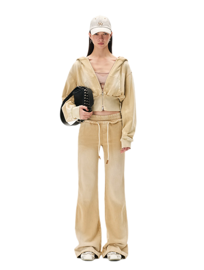 Sand-Washed Cropped Hooded Sweatshirt