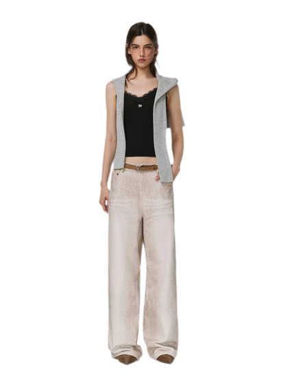 Feinstrick-Camisole aus Wolle mit Spitzenbesatz 100% Wolle