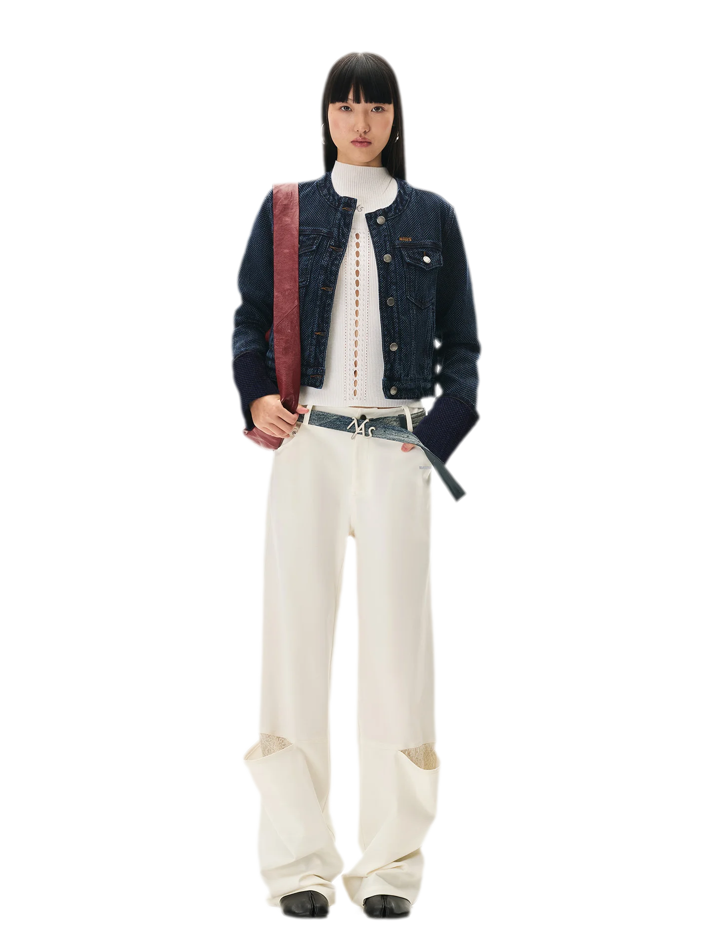 Textured Jacquard Cropped Denim Jacket