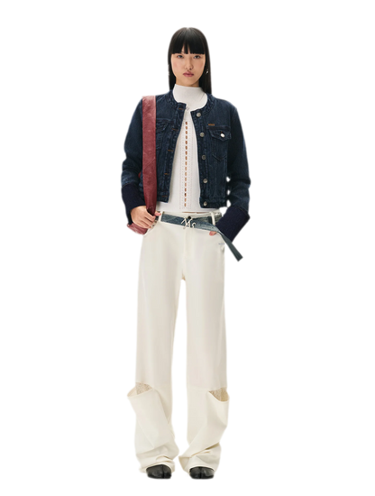Textured Jacquard Cropped Denim Jacket