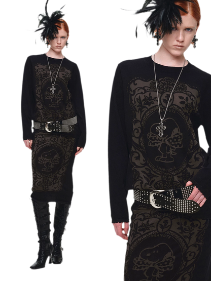 Burnout Graphic Midi Knit Skirt