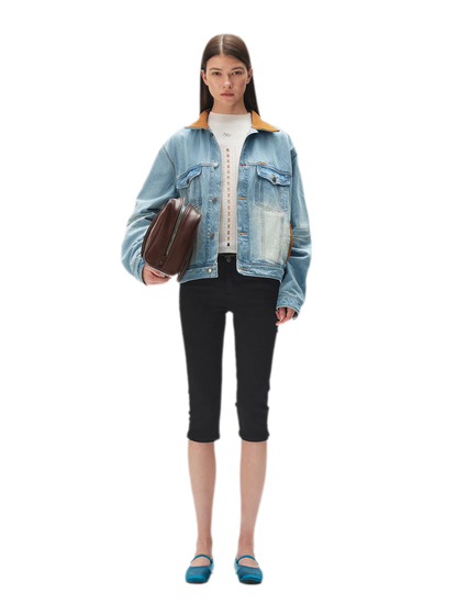Washed Denim Cropped Shorts