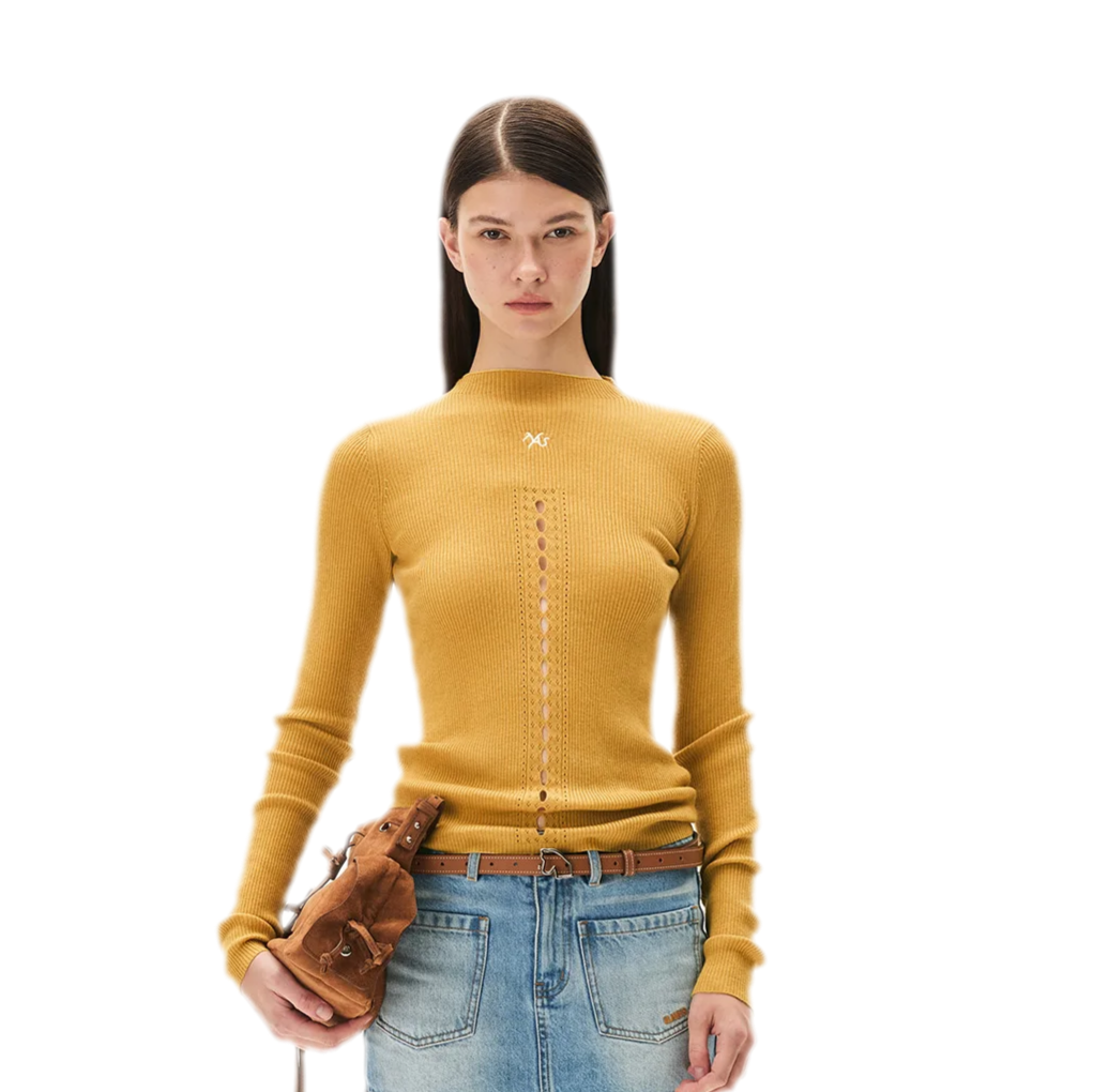 Openwork Rib-Knit Fitted Top