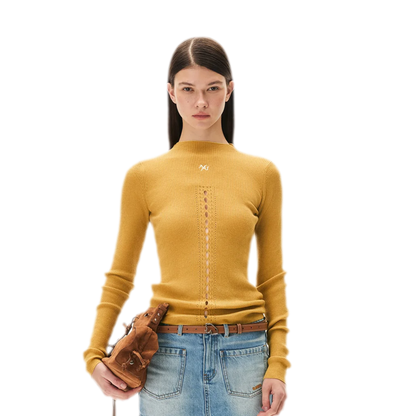 Openwork Rib-Knit Fitted Top