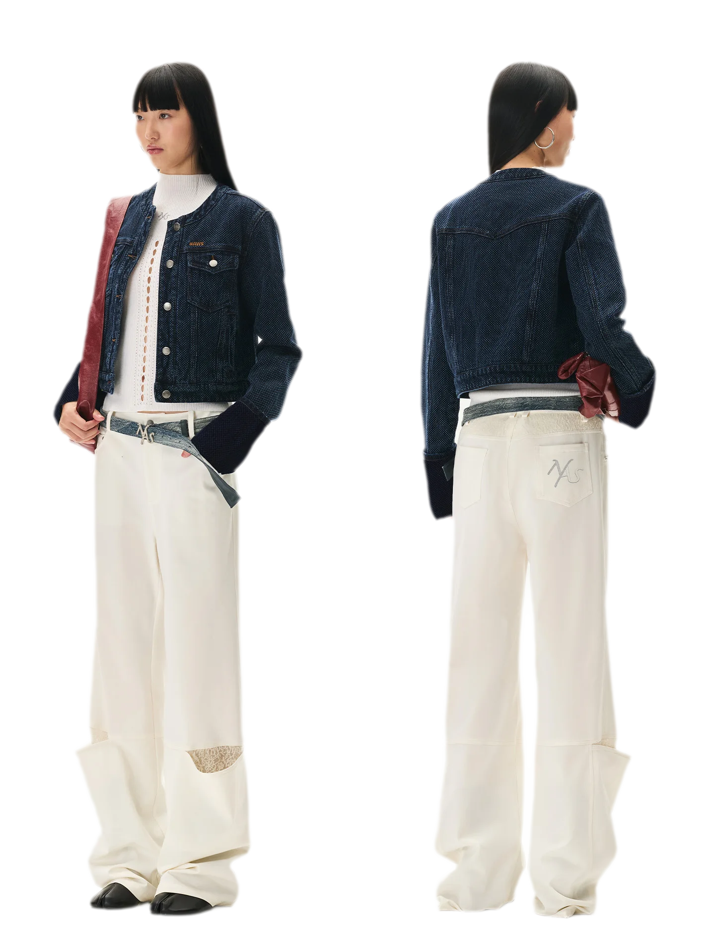 Textured Jacquard Cropped Denim Jacket