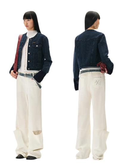 Textured Jacquard Cropped Denim Jacket
