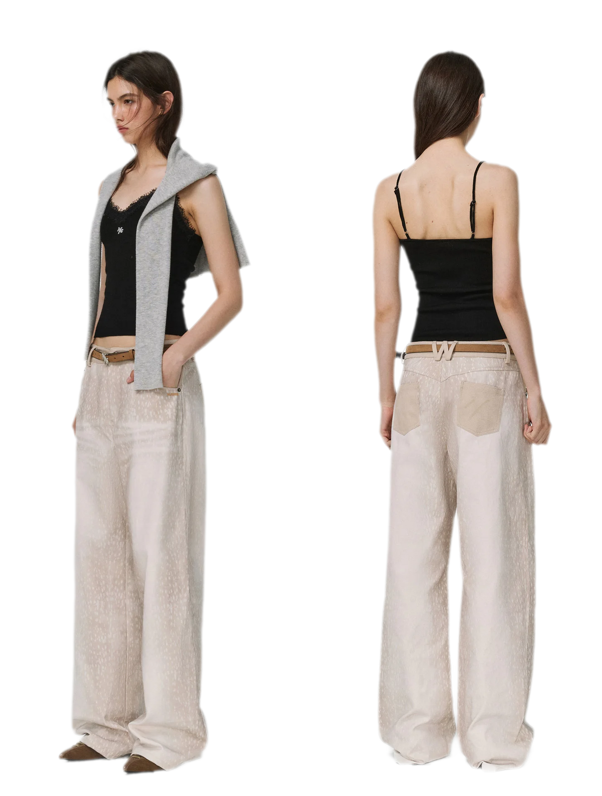 Feinstrick-Camisole aus Wolle mit Spitzenbesatz 100% Wolle