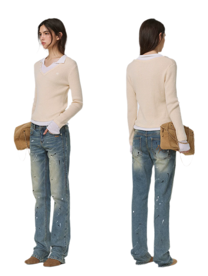 Gewaschene Distressed-Slim-Jeans