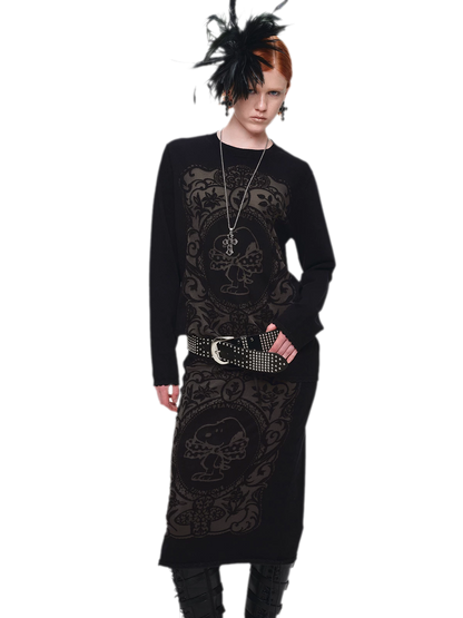 Burnout Graphic Midi Knit Skirt