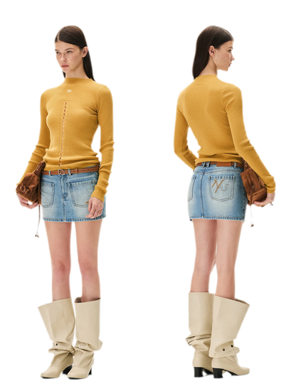 Openwork Rib-Knit Fitted Top
