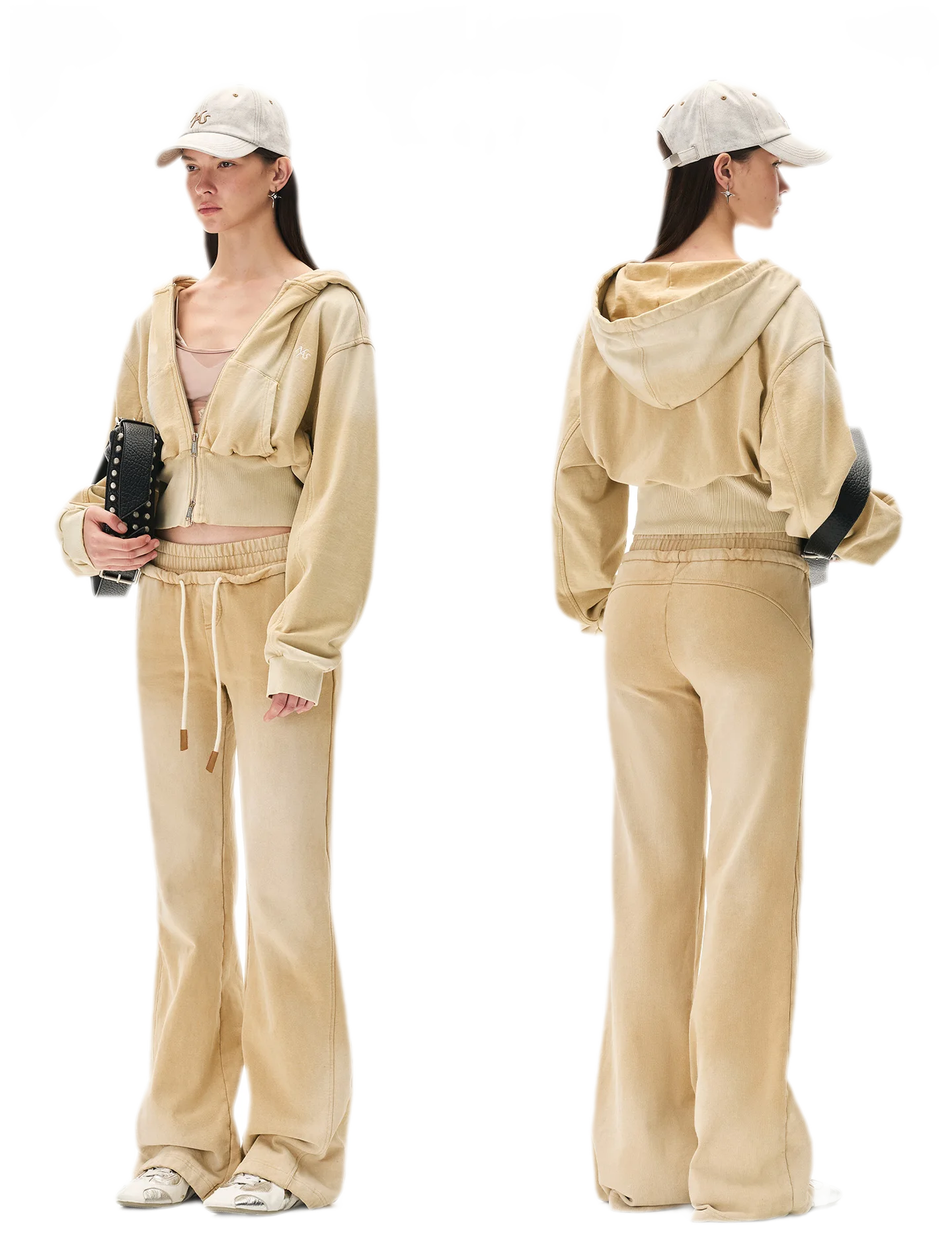 Sand-Washed Cropped Hooded Sweatshirt