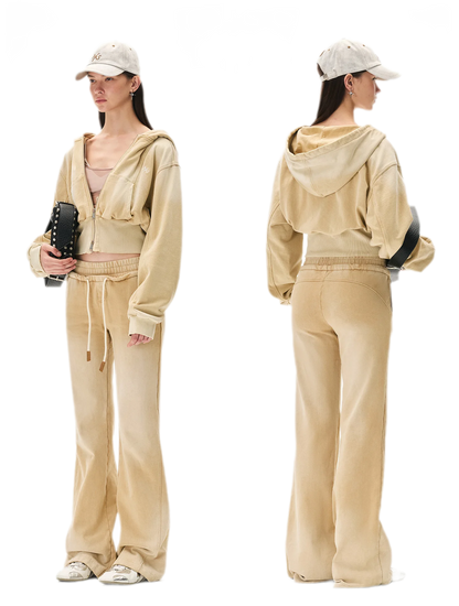Sand-Washed Cropped Hooded Sweatshirt