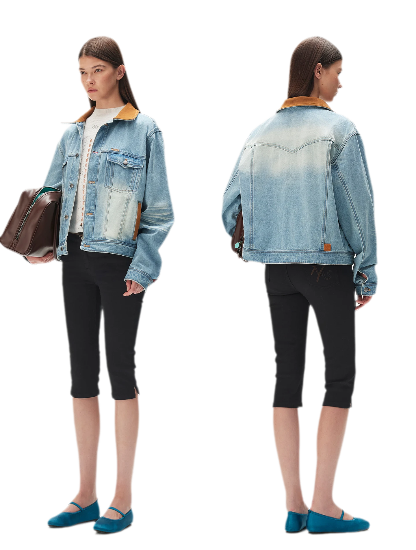 Washed Denim Cropped Shorts
