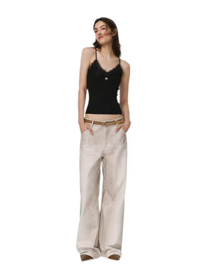 Feinstrick-Camisole aus Wolle mit Spitzenbesatz 100% Wolle