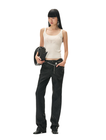 Openwork Jacquard Slim Knit Vest