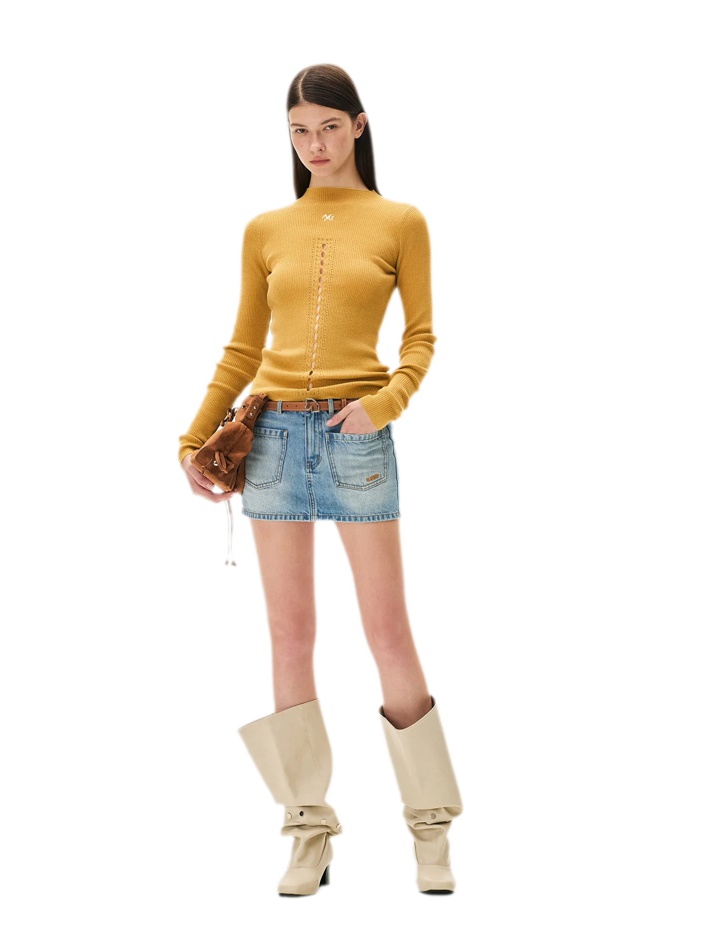 Openwork Rib-Knit Fitted Top