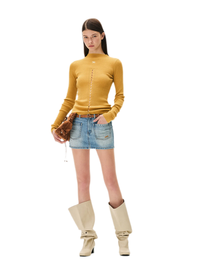 Openwork Rib-Knit Fitted Top