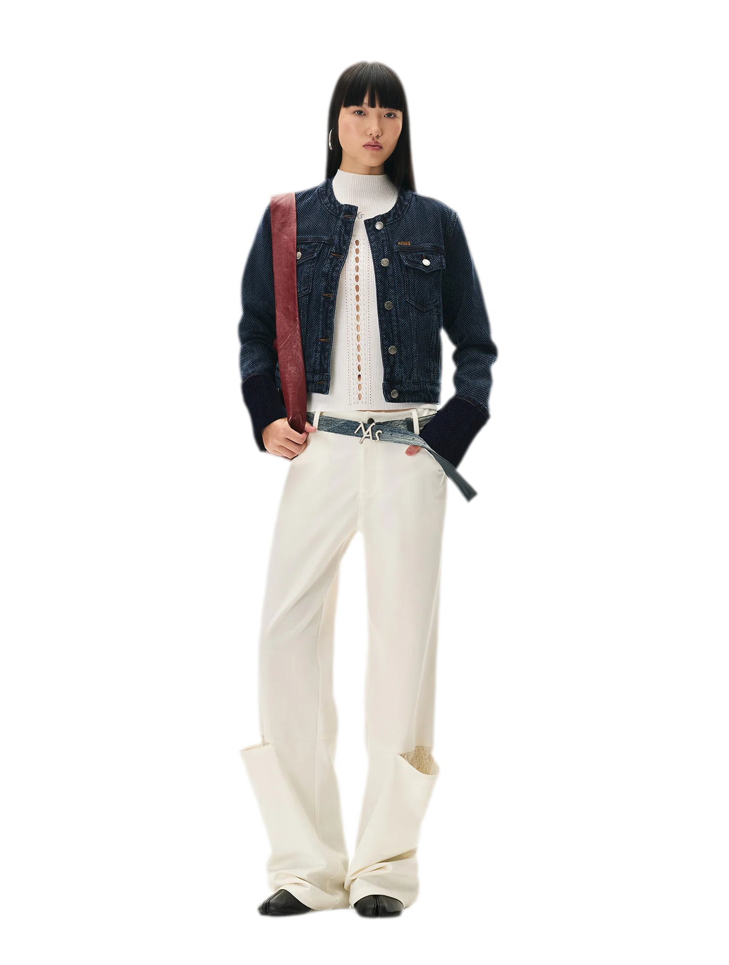 Textured Jacquard Cropped Denim Jacket