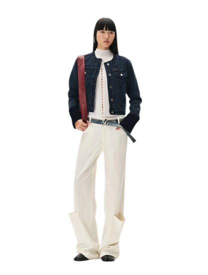Textured Jacquard Cropped Denim Jacket