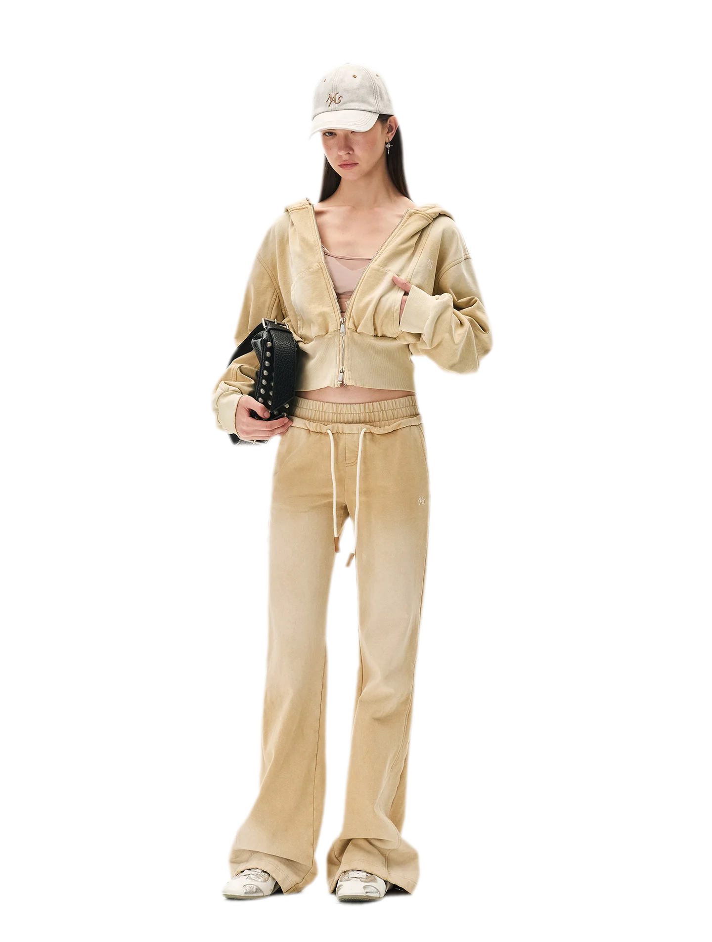 Sand-Washed Cropped Hooded Sweatshirt