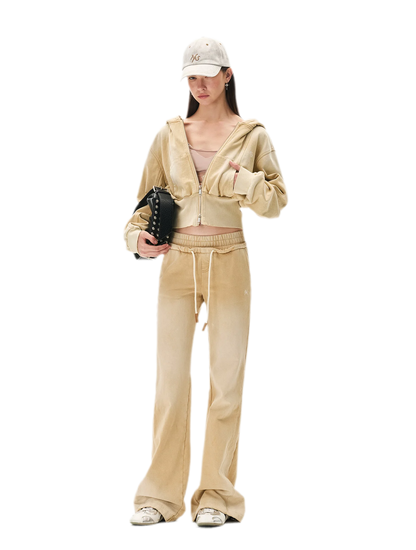 Sand-Washed Cropped Hooded Sweatshirt