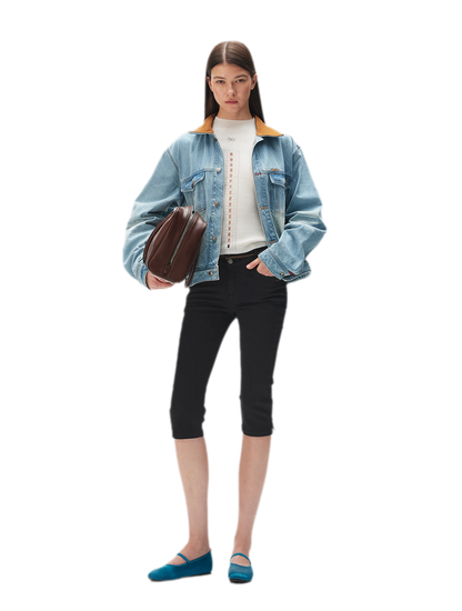 Washed Denim Cropped Shorts