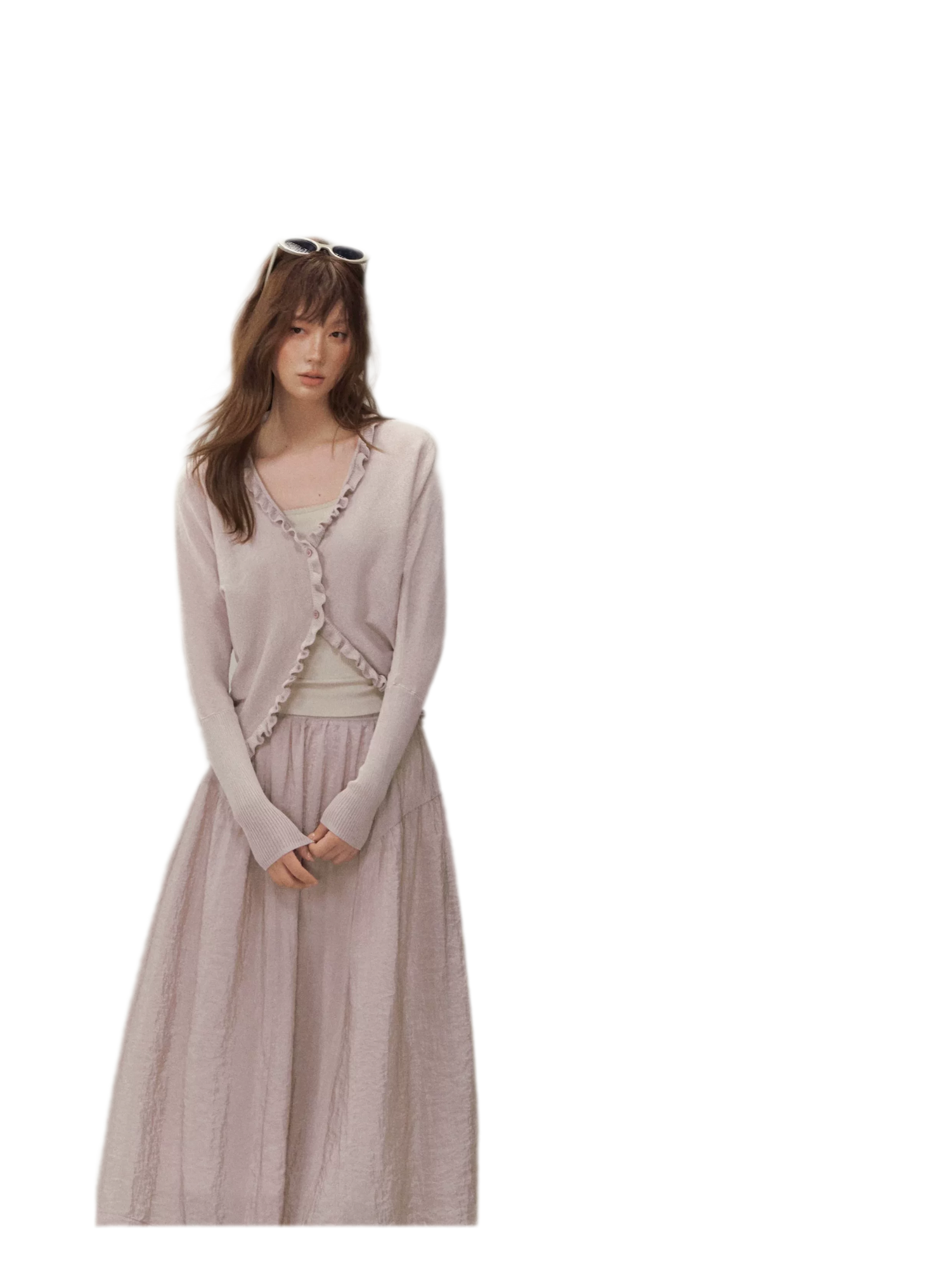 Ruffle Trim Knit Cardigan