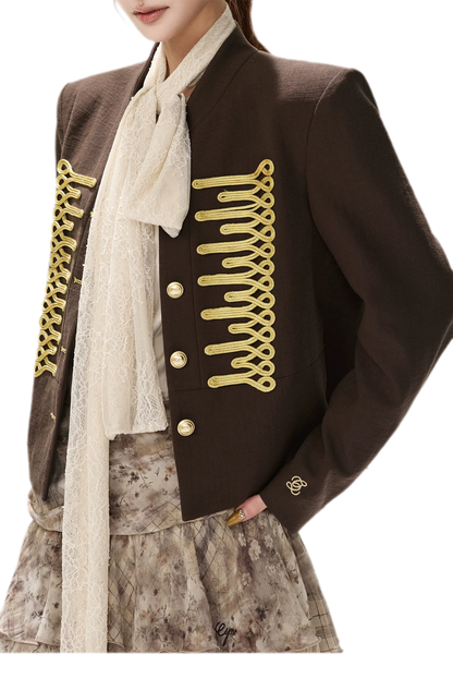 Textured Cropped Stand-Collar Jacket