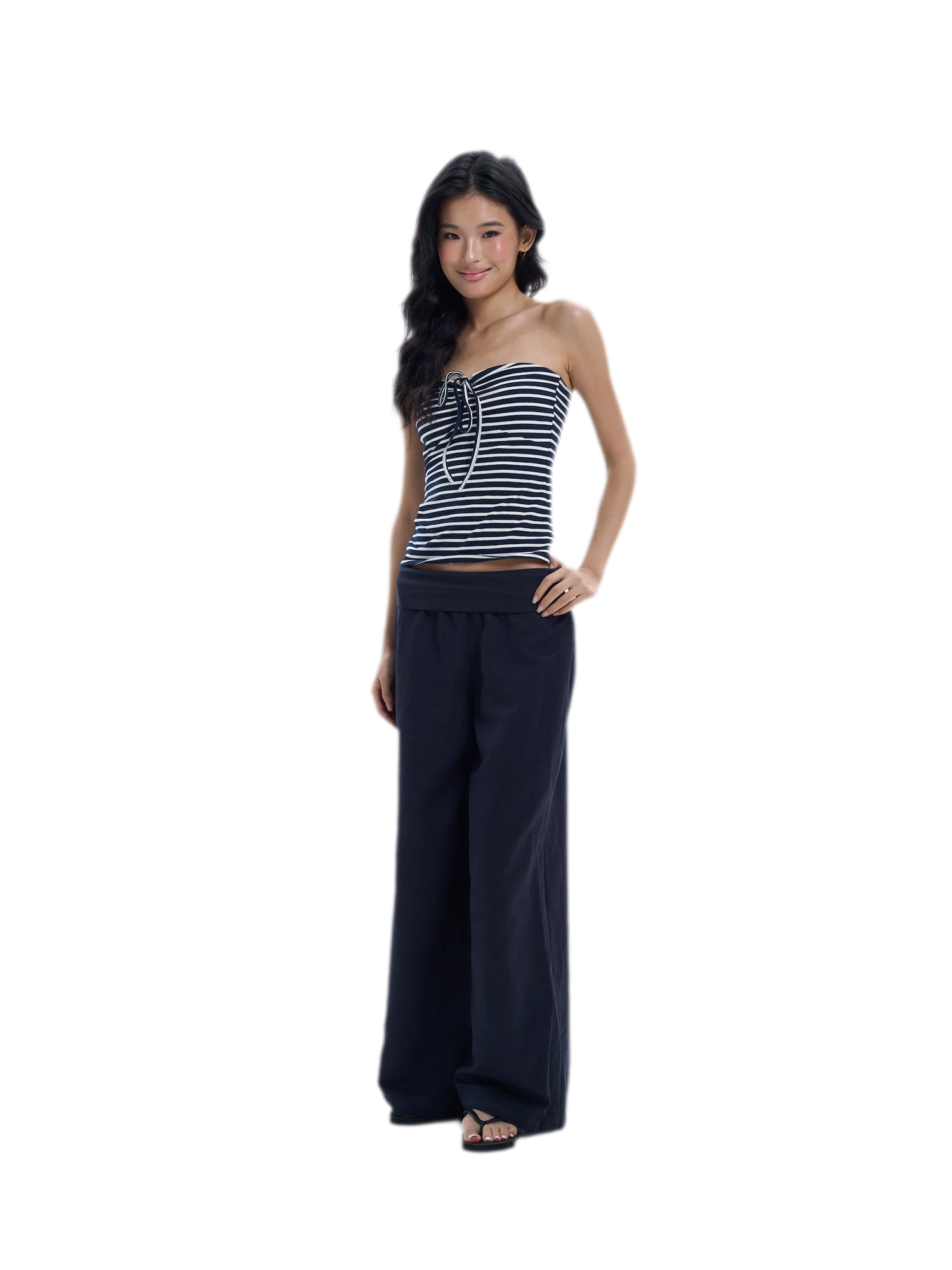 Striped Drawstring Bandeau Top