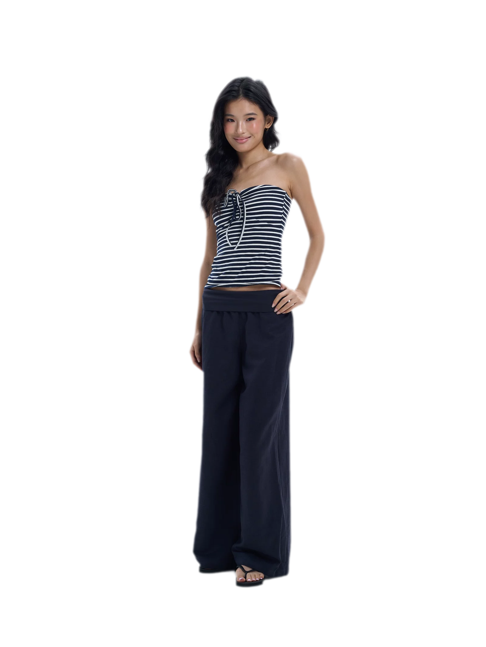 Striped Drawstring Bandeau Top