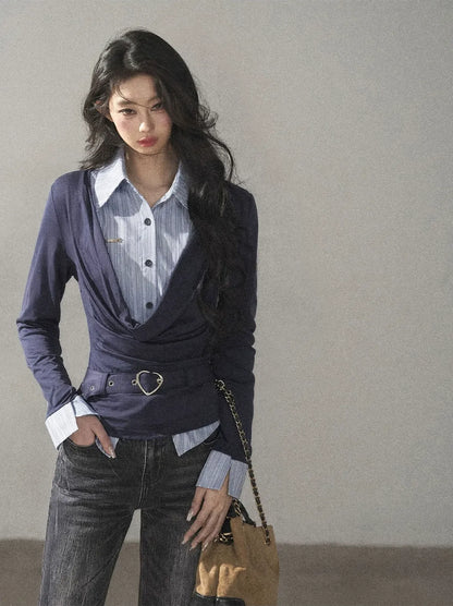 Striped Faux-Layer Long-Sleeve Tee