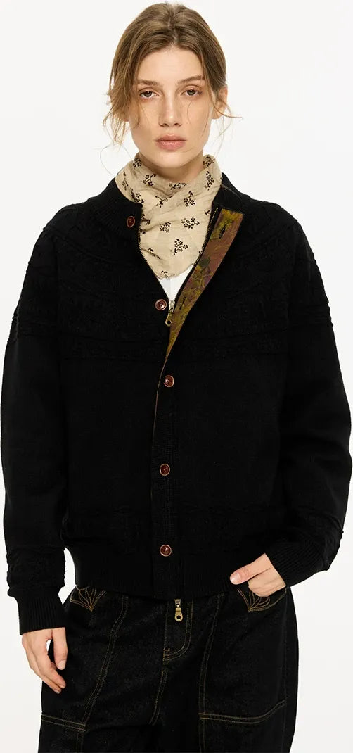 Jacquard Knit Zip Cardigan