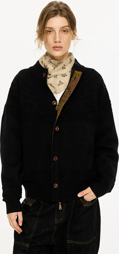 Jacquard Knit Zip Cardigan