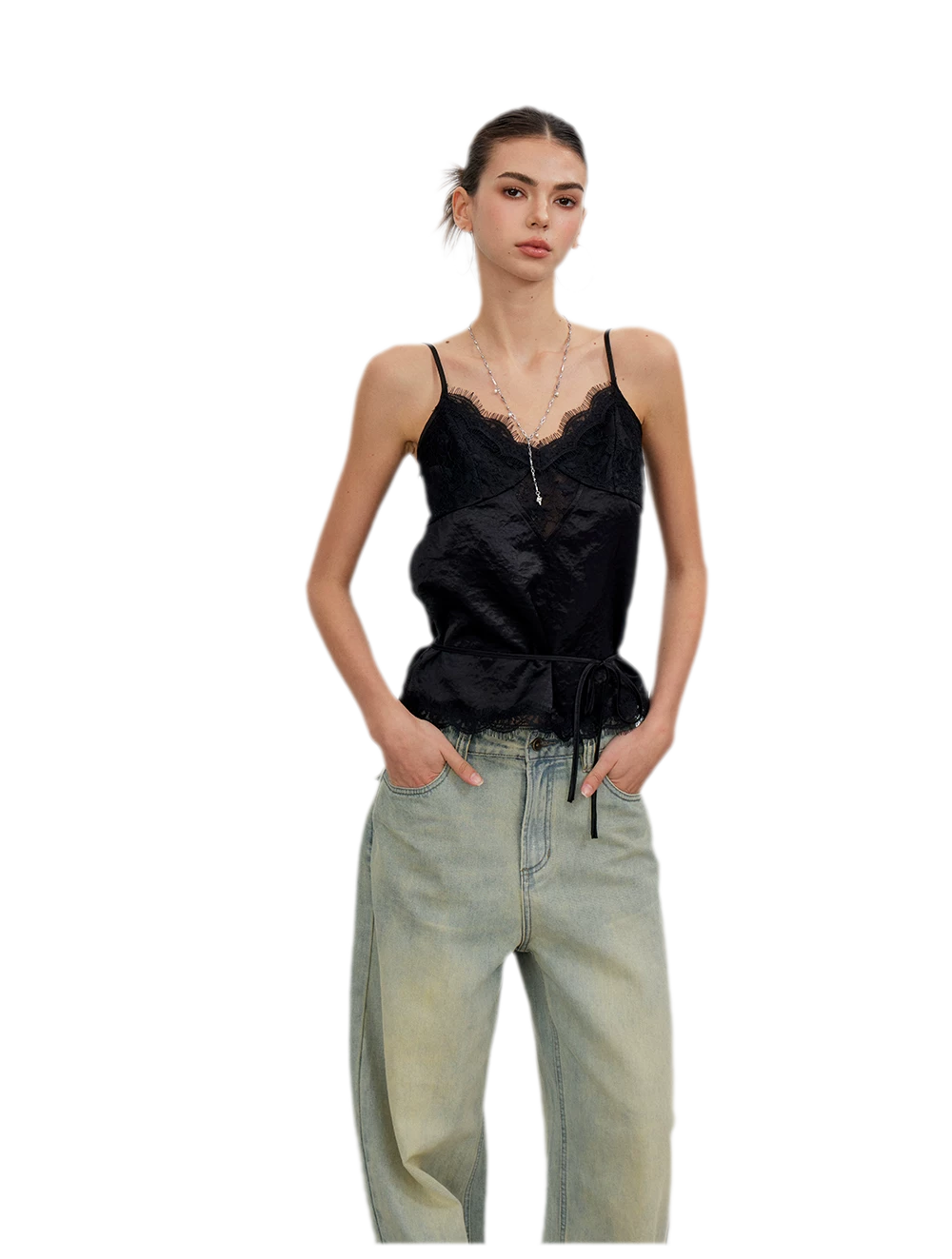 Lace Tie Waist Satin Camisole