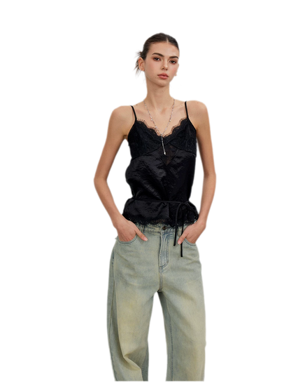 Lace Tie Waist Satin Camisole