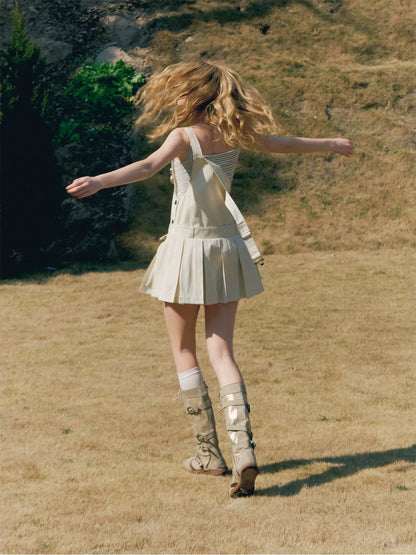 Pleated Suspender Dress