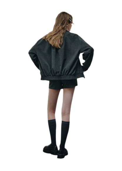 Pinstripe Belted Jacket Shorts Set