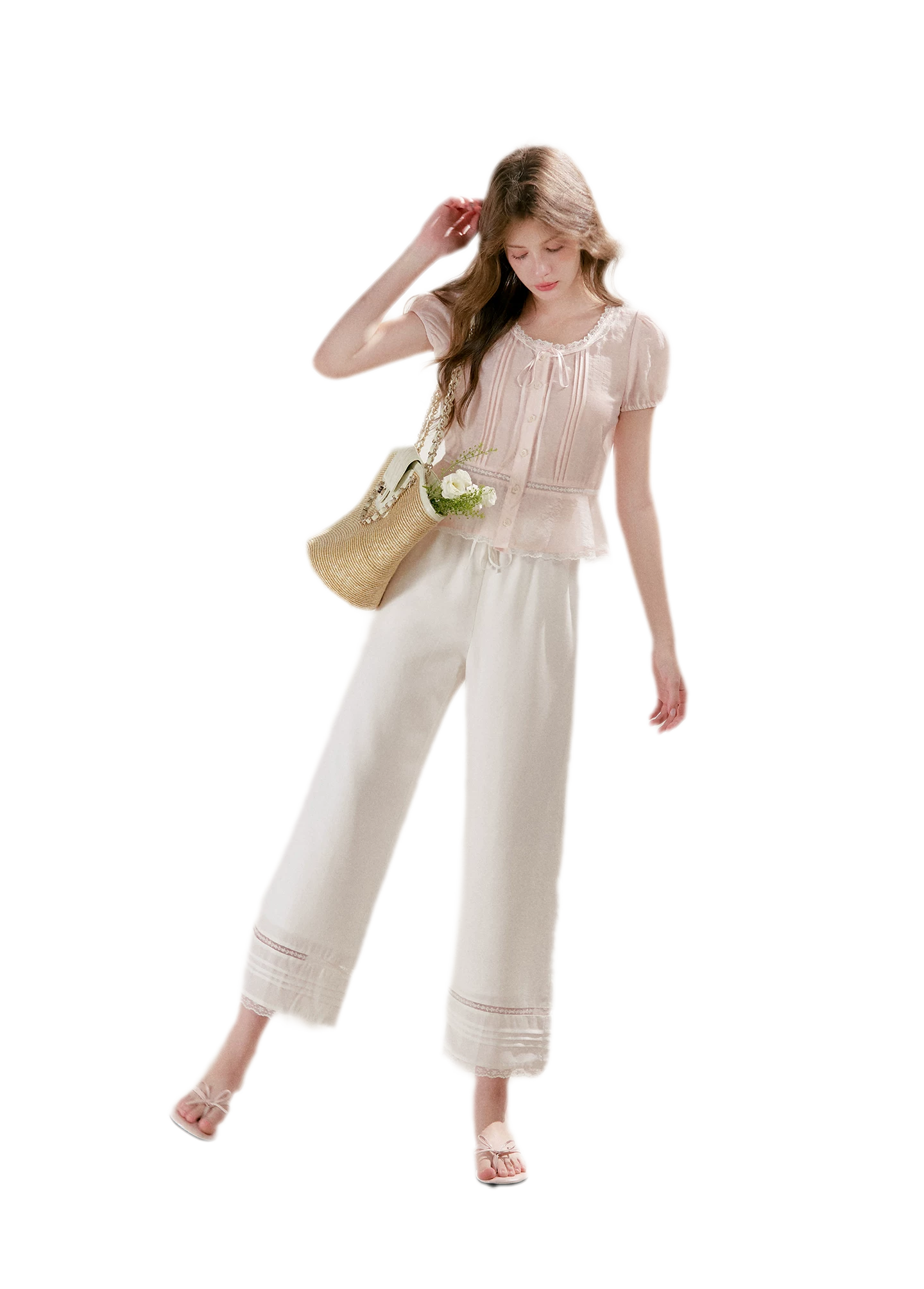 Pleated Lace Trim Shirt