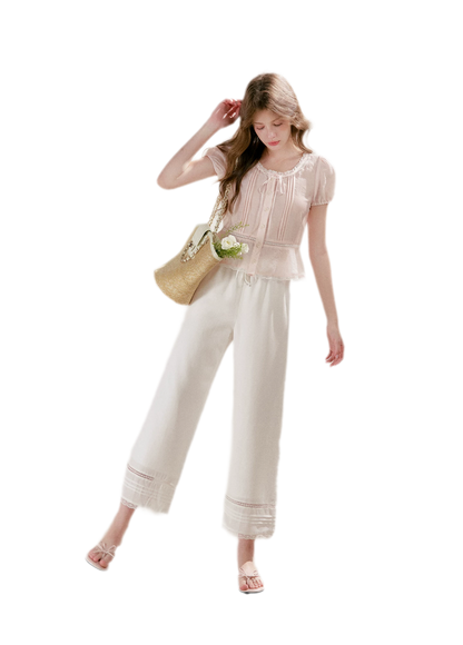 Pleated Lace Trim Shirt