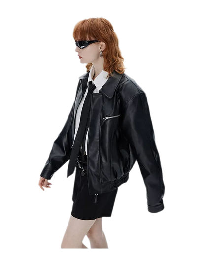Textured Oversized Leather-Look Jacket
