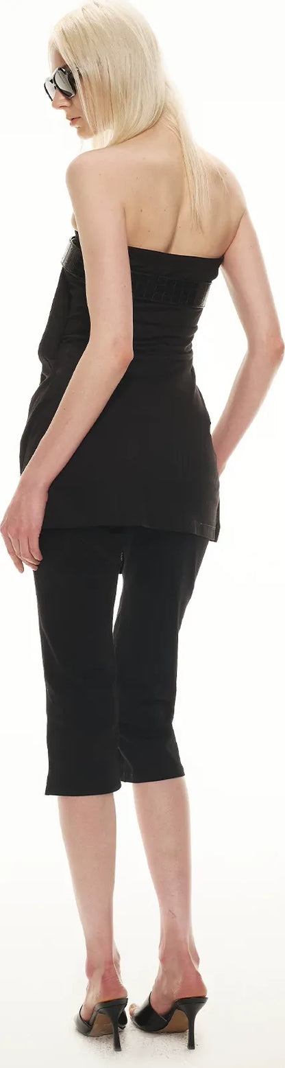 Tencel Lyocell Strapless Waist-Accentuated Top with Belt