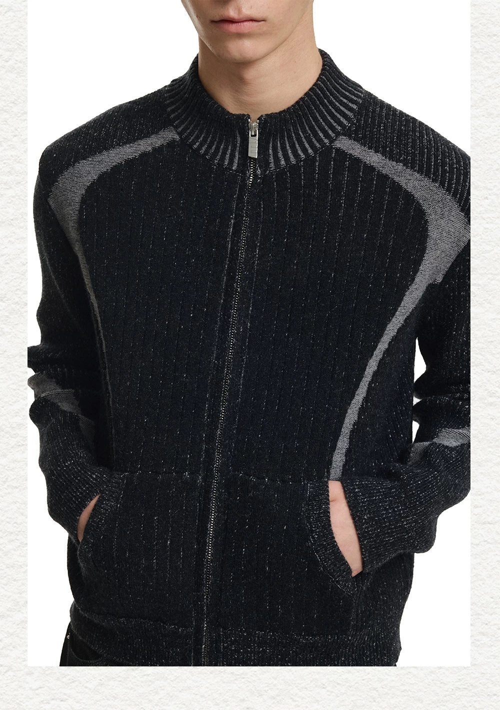 Contrast Jacquard Fitted Knit Cardigan