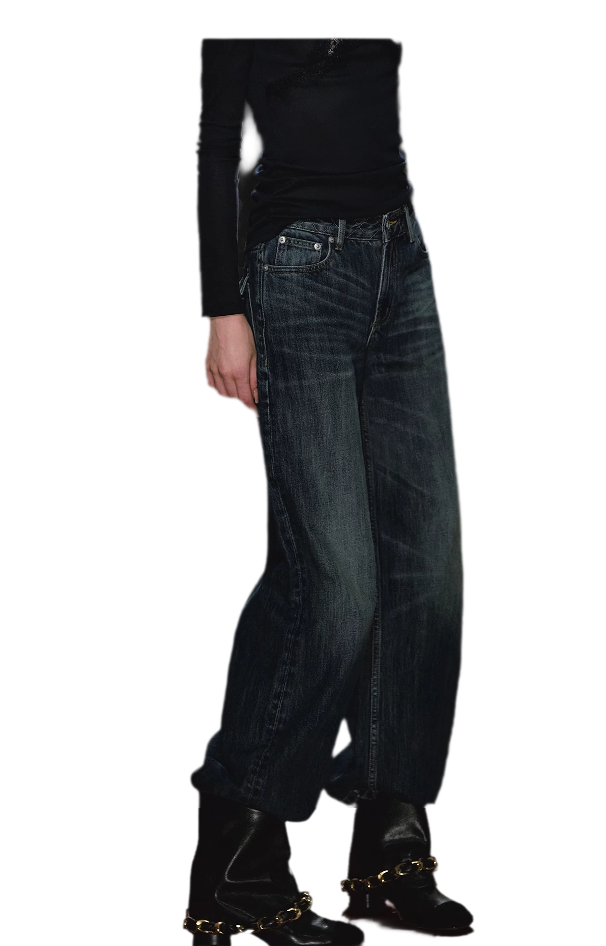 Jeans ricamati a quadri effetto lavato