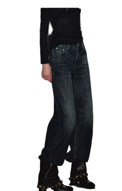 Jeans ricamati a quadri effetto lavato